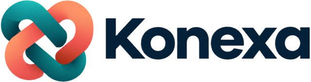 Konexa logo with interlocking teal and coral links
